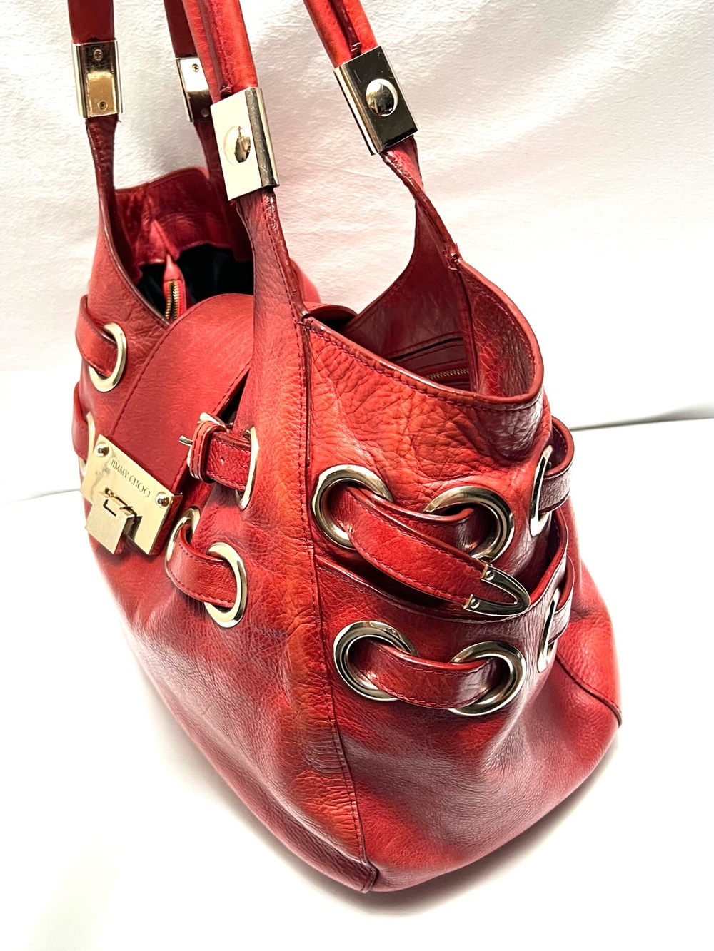 Authentic Red Leather Jimmy Choo Buckle Shoulder Bag With Dust Bag - Picture 6 of 15